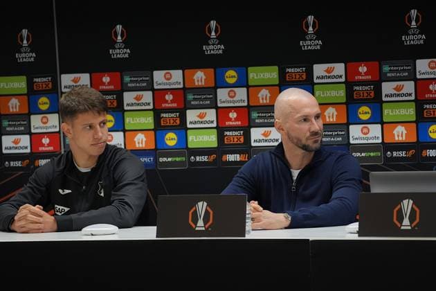 Europa League, RSC Anderlecht vs TSG 1899 Hoffenheim 29 01 2025, Lotto Park, Anderlecht, Europa League, RSC Anderlecht vs TSG 1899 Hoffenheim , in the picture press conference before the Europa League match Anderlecht vs Hoffenheim with coach Christian Ilzer Hoffenheim and Adam Hlozek Hoffenheim nordphotoxGmbHx xBratic nph00250