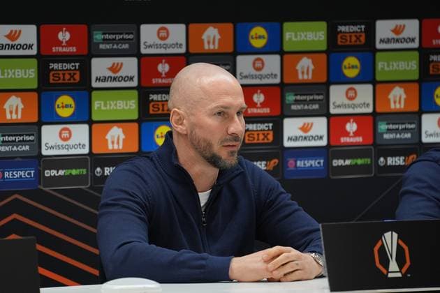 Europa League, RSC Anderlecht vs TSG 1899 Hoffenheim 29 01 2025, Lotto Park, Anderlecht, Europa League, RSC Anderlecht vs TSG 1899 Hoffenheim , in the picture press conference before the Europa League match Anderlecht vs Hoffenheim with coach Christian Ilzer Hoffenheim and Adam Hlozek Hoffenheim nordphotoxGmbHx xBratic nph00250