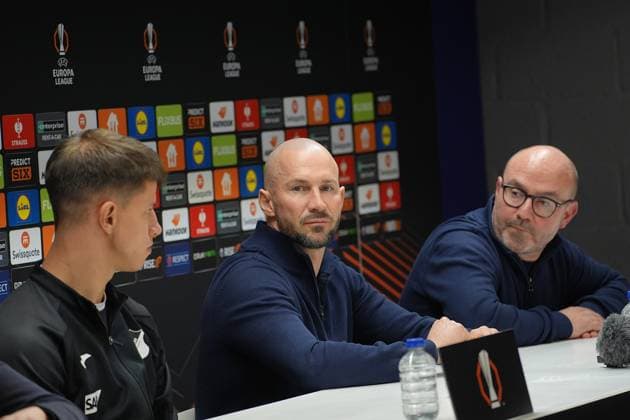 Europa League, RSC Anderlecht vs TSG 1899 Hoffenheim 29 01 2025, Lotto Park, Anderlecht, Europa League, RSC Anderlecht vs TSG 1899 Hoffenheim , in the picture press conference before the Europa League match Anderlecht vs Hoffenheim with coach Christian Ilzer Hoffenheim and Adam Hlozek Hoffenheim nordphotoxGmbHx xBratic nph00250