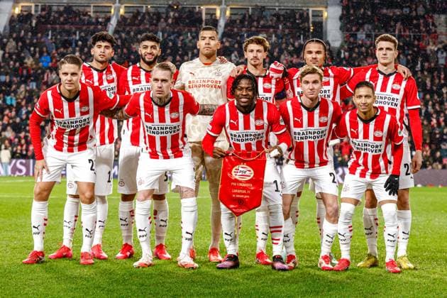 2025-01-29 PSV Eindhoven v Liverpool FC - UEFA Champions League 2024 25 League Phase MD8 EINDHOVEN, NETHERLANDS - JANUARY 29: Team photo of PSV, Walter Benitez of PSV, Mauro Junior of PSV, Ismael Saibari of PSV, Guus Til of PSV, Olivier Boscagli of PSV, Joey Veerman of PSV, Armando Obispo of PSV, Tygo Land of PSV, Rick Karsdorp of PSV, Johan Bakayoko of PSV, Ricardo Pepi of PSV prior to the UEFA Champions League 2024 25 League Phase MD8 match between PSV Eindhoven and Liverpool FC at PSV Stadion on January 29, 2025 in Eindhoven, Netherlands. Eindhoven PSV Stadion Netherlands Content not available for redistribution in The Netherlands directly or indirectly through any third parties. Copyright: xBroerxvanxdenxBoomx