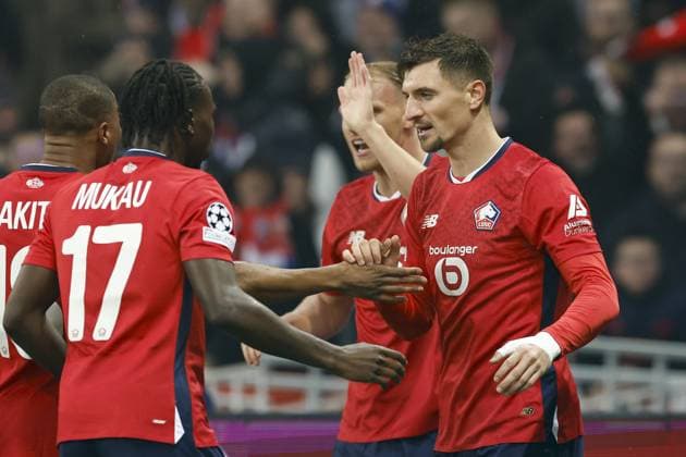 LILLE, 29-01-2025. Decathlon Arena Stade Pierre Mauroy. Football, UEFA Champions League season 2024 2025. Lille - Feyenoord. Lille celebrating 1-0. Lille player Osame Sahraoui scored during the match Borussia LOSC Lille - Feyenoord Lille - Feyenoord  x27612599x Copyright: