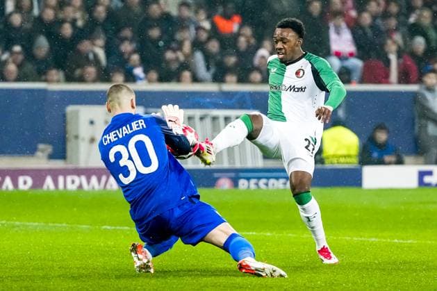UEFA Champions League: Lille OSC v Feyenoord Lille - Lille OSC goalkeeper Lucas Chevalier, Antoni Milambo of Feyenoord during the eight and final round of new format of the Champions League 2024 2025. The match is set between Lille OSC and Feyenoord at Stade Pierre-Mauroy on 29 January 2025 in Lille, France. Copyright: xYannickxVerhoevenx