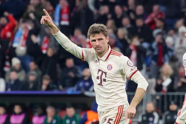 Thomas Mueller FC Bayern Muenchen celebrates his goal for 1 0, UEFA Champions League 2024 25 League Phase MD8, FC Bayern München v SK Slovan Bratislava, Allianz Arena, January 29, 2025 in Munich, Germany Photo by Marco Steinbrenner DeFodi Images Thomas Mueller FC Bayern Muenchen celebrates after scoring his teams first goal, UEFA Champions League 2024 25 League Phase MD8, FC Bayern München v SK Slovan Bratislava, Allianz Arena, January 29, 2025 in Munich, Germany Photo by Marco Steinbrenner DeFodi Images Defodi 700 muenchen bratis 20250129 021 Defodi-700