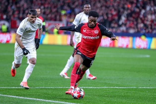 29 01 2025, Football, Bayer 04 Leverkusen AC Sparta Prague, UEFA Champions League, Matchday 8, BayArena, Season 2024 2025 Nathan Tella Bayer04 Leverkusen 19 North Rhine-Westphalia Germany