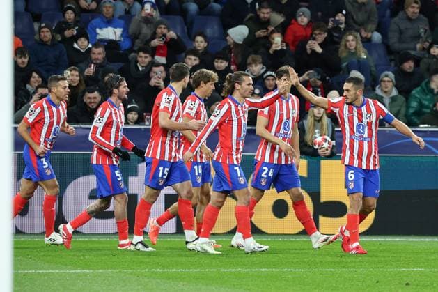 SOCCER - UEFA CL, RBS vs Atletico SALZBURG,AUSTRIA,29.JAN.25 - SOCCER - UEFA Champions League, Red Bull Salzburg vs Atletico Madrid. Image shows the rejoicing of Atletico.  GEPAxpictures xDavidxGeieregger