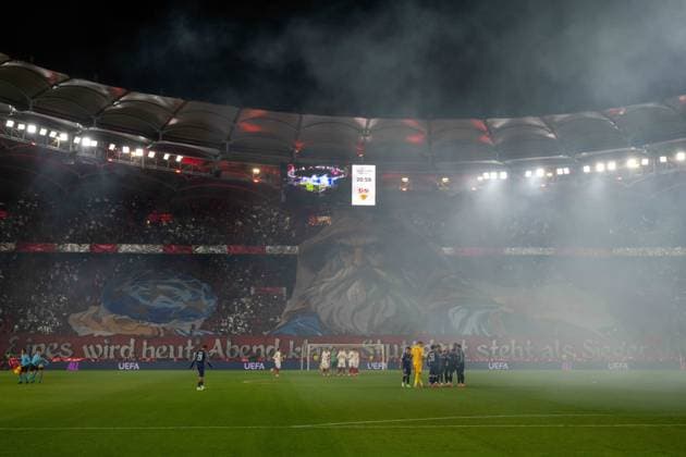Choreography of the VfB fans One thing is clear tonight Stuttgart is the winner xettx, Germany, Stuttgart, 29 01 2025, Football, UEFA Champions League VfB Stuttgart vs Paris Saint Germain, Season 2024 2025, Match Day 8, MHP Arena Photo A2 Bildagentur Peter Hartenfelser