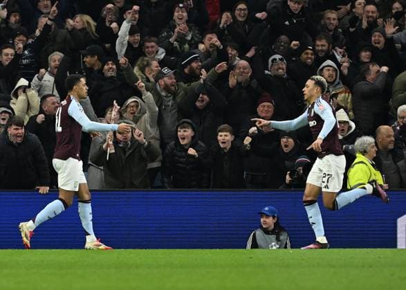 Birmingham, England, 29th January 2025. Aston Villa s Morgan Rogers celebrates scoring his sides opening goal during the UEFA Champions League match at Villa Park, Birmingham. Picture credit should read: Cody Froggatt Sportimage EDITORIAL USE ONLY. No use with unauthorised audio, video, data, fixture lists, club league logos or live services. Online in-match use limited to 120 images, no video emulation. No use in betting, games or single club league player publications. SPI_028_CF_Aston_Villa_Celtic SPI-3641-0028