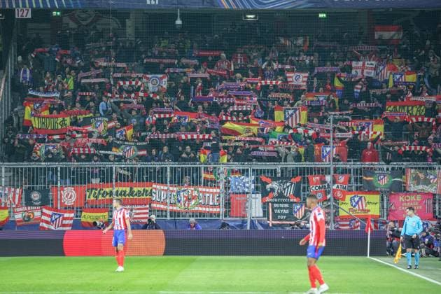 SOCCER - UEFA CL, RBS vs Atletico SALZBURG,AUSTRIA,29.JAN.25 - SOCCER - UEFA Champions League, Red Bull Salzburg vs Atletico Madrid. Image shows supporters of Atletico.  GEPAxpictures xDavidxGeieregger