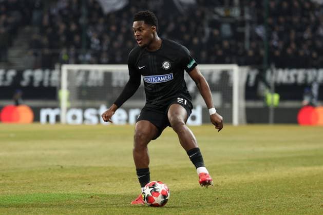 SOCCER - UEFA CL, Sturm vs RB Leipzig KLAGENFURT,AUSTRIA,29.JAN.25 - SOCCER - UEFA Champions League, SK Sturm Graz vs RasenBallsport Leipzig. Image shows Tochi Chukwuani (Sturm).  GEPAxpictures xChrisxBauer
