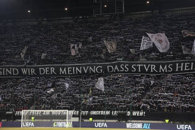SOCCER - UEFA CL, Sturm vs RB Leipzig KLAGENFURT,AUSTRIA,29.JAN.25 - SOCCER - UEFA Champions League, SK Sturm Graz vs RasenBallsport Leipzig. Image shows fans of Sturm.  GEPAxpictures xChrisxBauer