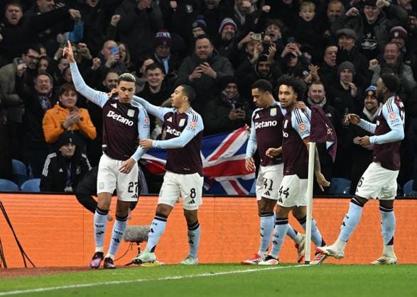 Birmingham, England, 29th January 2025. Aston Villa s Morgan Rogers celebrates scoring his sides opening goal during the UEFA Champions League match at Villa Park, Birmingham. Picture credit should read: Cody Froggatt Sportimage EDITORIAL USE ONLY. No use with unauthorised audio, video, data, fixture lists, club league logos or live services. Online in-match use limited to 120 images, no video emulation. No use in betting, games or single club league player publications. SPI_031_CF_Aston_Villa_Celtic SPI-3641-0031