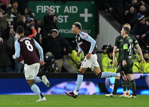 Birmingham, England, 29th January 2025. Aston Villa s Morgan Rogers celebrates scoring his sides second goal during the UEFA Champions League match at Villa Park, Birmingham. Picture credit should read: Cody Froggatt Sportimage EDITORIAL USE ONLY. No use with unauthorised audio, video, data, fixture lists, club league logos or live services. Online in-match use limited to 120 images, no video emulation. No use in betting, games or single club league player publications. SPI_032_CF_Aston_Villa_Celtic SPI-3641-0032