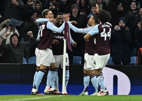 Birmingham, England, 29th January 2025. Aston Villa s Morgan Rogers celebrates scoring his sides second goal during the UEFA Champions League match at Villa Park, Birmingham. Picture credit should read: Cody Froggatt Sportimage EDITORIAL USE ONLY. No use with unauthorised audio, video, data, fixture lists, club league logos or live services. Online in-match use limited to 120 images, no video emulation. No use in betting, games or single club league player publications. SPI_033_CF_Aston_Villa_Celtic SPI-3641-0033
