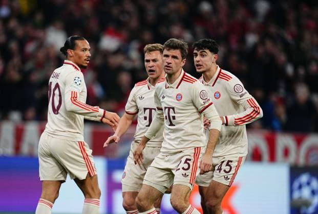 January 29 2025: Thomas Muller (Bayern Munich) scores and celebrates his teams first goal during a UEFA Champions League MD8 game, Bayern Munich vs Slovan Bratislava, at Allianz Arena, Munich, Germany. Ulrik Pedersen - ZUMAc04_ 20250129_zma_c04_001 Copyright: xCSMx