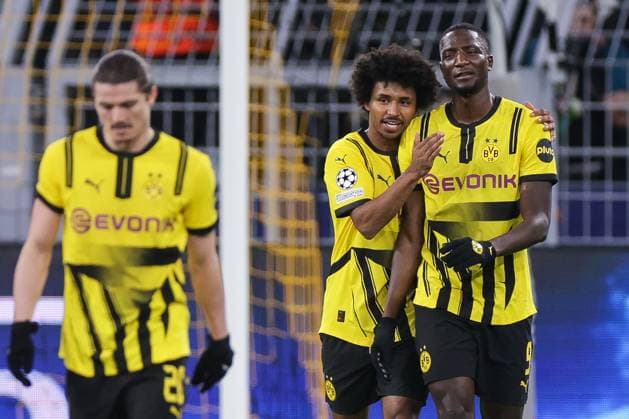 29 01 2025, UEFA Champions League, matchday 8, Borussia Dortmund Shakhtar Donetsk, f l Karim Adeyemi Borussia Dortmund , Serhou Guirassy Borussia Dortmund celebrate the goal for 1 0, Dortmund Signal Iduna Park NRW Germany xRHR PHOTO DEx Copyright: DennisxEwert RHR-FOTOx RHR-FOTO DE