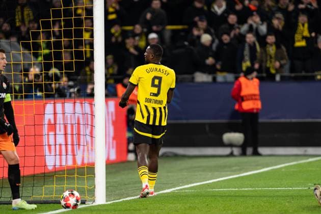 GER, UEFA Champions League, 8. Spieltag - Borussia Dortmund vs FC Shakhtar Donetsk 29.01.2025, Signal Iduna Park, Dortmund, GER, UEFA Champions League, 8. Spieltag - Borussia Dortmund vs FC Shakhtar Donetsk Im Bild: Torjubel Jubel ueber das Tor zum 1:0 durch Sehrou Guirassy (Borussia Dortmund, 9) nordphotoxGmbHxx xChristianxSchulze nph000300
