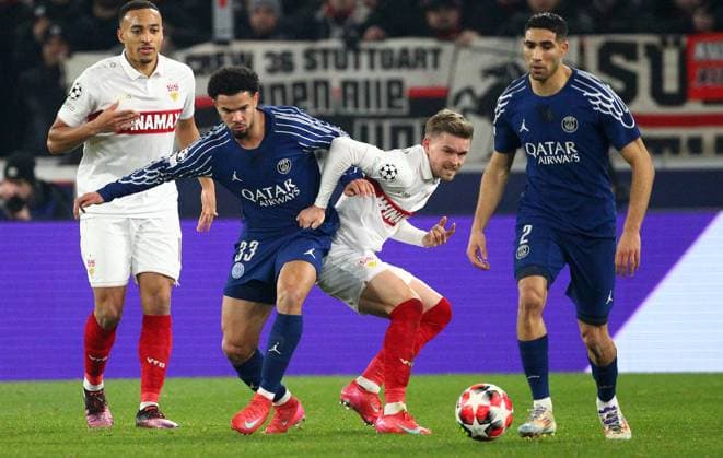 Zaire-Emery - Mittelstädt , Champions League , VfB Stuttgart-PSG Paris Saint Germain , Fußball , in der MHP Arena , Stuttgart , Baden-Württemberg , Deutschland . Januar 29, 2025 . Photo by: Davide Elias Ipa Photo Pressefoto DENL Copyright: xDavidexEliasx