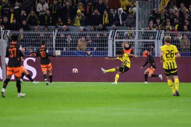 29 01 2025, UEFA Champions League, Matchday 8, Borussia Dortmund Shakhtar Donetsk, Karim Adeyemi Borussia Dortmund with the assist to 1 0 by Serhou Guirassy Borussia Dortmund , Dortmund Signal Iduna Park NRW Germany xRHR PHOTO DEx Copyright: DennisxEwert RHR-FOTOx RHR-FOTO DE