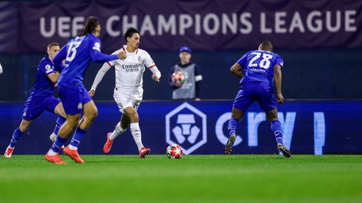 GNK Dinamo v AC Milan - UEFA Champions League 2024 25 League Phase MD8 Tijjani Reijnders of AC Milan runs with the ball during the UEFA Champions League 2024 25 League Phase MD8 match between GNK Dinamo and AC Milan at Maksimir Stadium on January 29, 2025. in Zagreb, Croatia.  LukaxStanzl PIXSELL