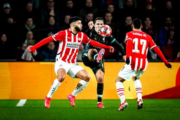 PSV Eindhoven midfielder Ismael saibari, Liverpool FC midfielder Frederico Chiesa during the match PSV Liverpool at the Philips stadium for the Champions League League phase Matchday 8 season 2024 2025 in EINDHOVEN, Netherlands on 29 january 2025, photo by Marcel van Dorst EYE4images DeFodi Images Defodi 746 211606 Defodi-746