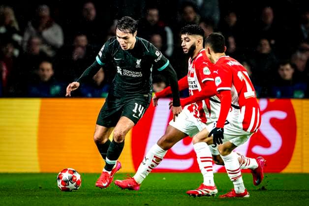 PSV Eindhoven midfielder Ismael saibari, Liverpool FC midfielder Frederico Chiesa during the match PSV Liverpool at the Philips stadium for the Champions League League phase Matchday 8 season 2024 2025 in EINDHOVEN, Netherlands on 29 january 2025, photo by Marcel van Dorst EYE4images DeFodi Images Defodi 746 211607 Defodi-746