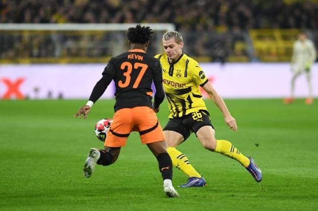 Kevin FC Shakhtar Donetsk and Julian Ryerson Borussia Dortmund in a duel during the UEFA Champions League 2024 25 League Phase 8 matchday match between Borussia Dortmund and FC Shakhtar Donetsk, SIGNAL IDUNA PARK on January 29, 2025 in Dortmund, Germany, Germany Photo by Ralf Treese DeFodi Images Kevin FC Shakhtar Donetsk and Julian Ryerson Borussia Dortmund battle for the ball during the UEFA Champions League 2024 25 League Phase MD8 match between Borussia Dortmund and FC Shakhtar Donetsk at Signal Iduna Park on January 29, 2025 in Dortmund, Germany Photo by Ralf Treese DeFodi Images Defodi 521 BVBDON20250129 016 Defodi-521