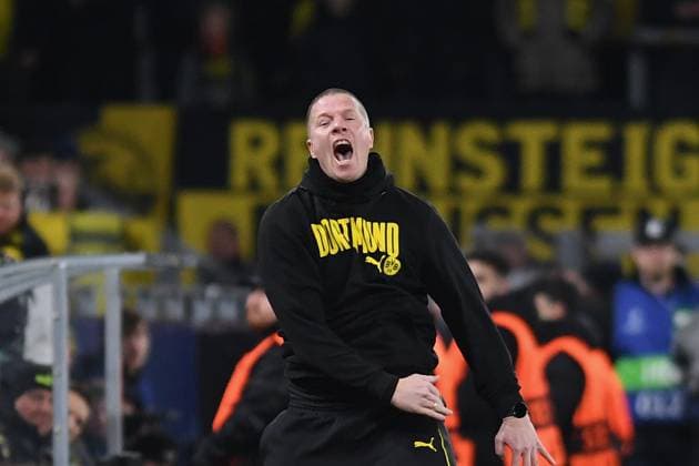Interim coach Mike Tullberg Borussia Dortmund gestures during the UEFA Champions League 2024 25 League Phase MD8 match between Borussia Dortmund and FC Shakhtar Donetsk, SIGNAL IDUNA PARK on January 29, 2025 in Dortmund, Germany, Germany Photo by Ralf Treese DeFodi Images Interim coach Mike Tullberg Borussia Dortmund gestures during the UEFA Champions League 2024 25 League Phase MD8 match between Borussia Dortmund and FC Shakhtar Donetsk at Signal Iduna Park on January 29, 2025 in Dortmund, Germany Photo by Ralf Treese DeFodi Images Defodi 521 BVBDON20250129 018 Defodi-521