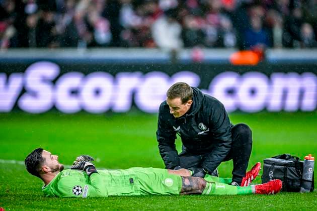 Feyenoord Rotterdam goalkeeper Justin Bijlow, during the match Lille Feyenoord at the Stade Pierre Mauroy for the UEFA Champions League League phase Matchday 8 season 2024 2025 in LILLE, France on 29 januari 2025, photo by Stefan Koops EYE4images DeFodi Images Defodi 746 211611 Defodi-746