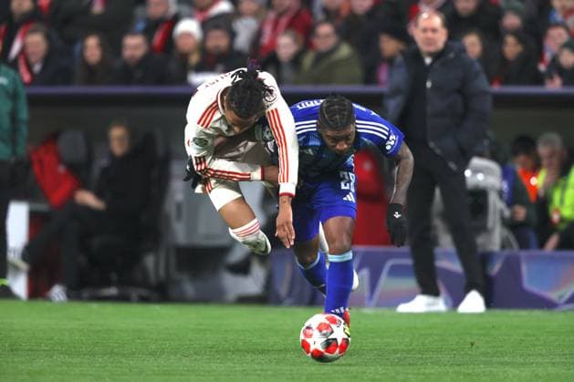 Bayerns 17 Michael OLISE vs Bratislavas 28 BLACKMAN Football, Munich Bratislava Football Champions League, FC Bayern Munich SK Slovan Bratislava, Matchday 8, Season 2024 2025, 29 01 2025, in Munich, A L L I A N Z A R E N A, Germany Source Copyright Credit Oryk HAIST xFUSSBALL-BAYERN-BRATISLAVAx