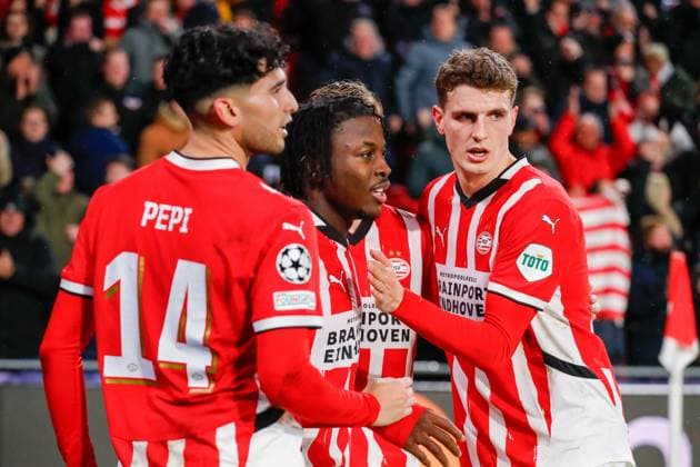 EINDHOVEN, 29-01-2025, Philips Stadium, UEFA Champions League season 2024 25, match between PSV and Liverpool FC, PSV player Johan Bakayoko scores the 1-1 PSV - Liverpool  x27613463x Copyright: