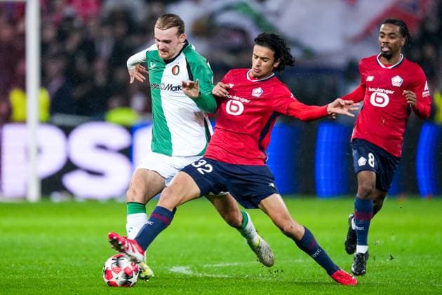 UEFA Champions League: Lille OSC v Feyenoord Lille - Thomas Beelen of Feyenoord, Ayyoub Bouaddi of Lille OSC during the eight and final round of new format of the Champions League 2024 2025. The match is set between Lille OSC and Feyenoord at Stade Pierre-Mauroy on 29 January 2025 in Lille, France. Copyright: xTomxBodex