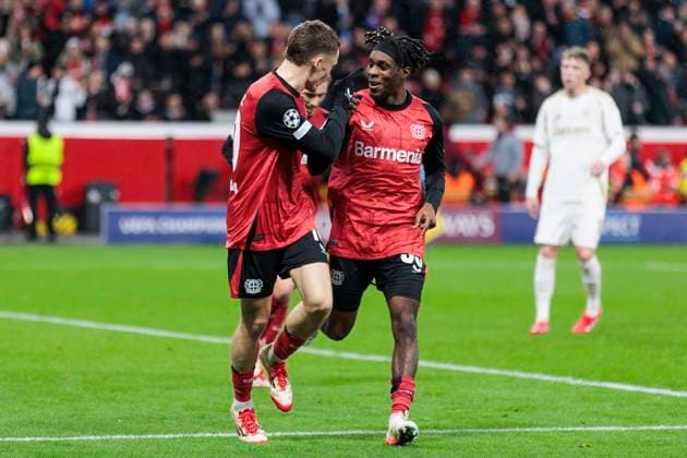 UEFA Champions League, Bayer Leverkusen Sparta Prague, 29 01 2025 Florian Wirtz Bayer 04 Leverkusen, 10 celebrates with Jeremie Frimpong Bayer 04 Leverkusen, 30 after his goal to lead 1 0 UEFA Champions League, Bayer Leverkusen Sparta Prague, Matchday 8, on 29 01 2025, BayArena, Leverkusen UEFA regulations prohibit any use of photographs as image sequences and or quasi video Copyright: xBEAUTIFULxSPORTS Meuselx