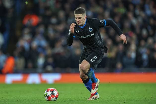 UEFA Champions League Matchday 8 of 8 Manchester City v Club Brugge Christos Tzolis of Club Brugge breaks with the ball during the UEFA Champions League Matchday 8 of 8 Manchester City vs Club Brugge at Etihad Stadium, Manchester, United Kingdom, 29th January 2025 (Photo by Mark Cosgrove News Images) Manchester Etihad Stadium Manchester United, ManU Kingdom Copyright: xMarkxCosgrove NewsxImagesx