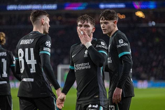 Football - UEFA Champions League - League Phase - PSV Eindhoven v Liverpool FC EINDHOVEN, NETHERLANDS - Wednesday, January 29, 2025: Liverpool s Harvey Elliott celebrates after scoring the second goal during the UEFA Champions League Matchday 8 game between PSV Eindhoven and Liverpool FC at the Philips Stadion. (Photo by David Rawcliffe Propaganda) EINDHOVEN Philips Stadion NORTH BRABANT NETHERLANDS  Copyright: xDavidxRawcliffex P2025-01-29-PSV_Liverpool-36
