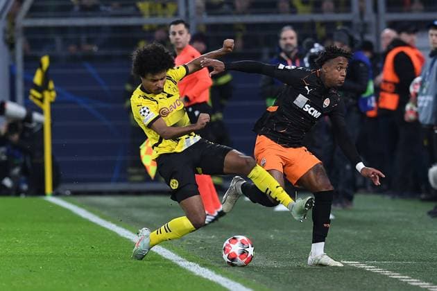 Soccer Champions League matchday 8 Borussia Dortmund Shakhtar Donetsk on 29 01 2025 at Signal Iduna Park in Dortmund Karim Adeyemi Dortmund , left Kevin Donetsk , right xRx