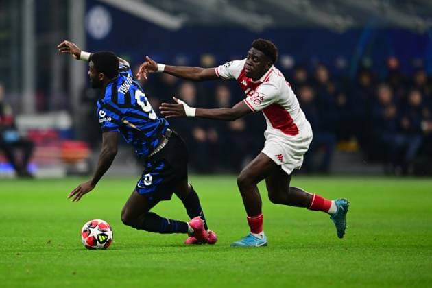FC Internazionale Milano v AS Monaco - UEFA Champions League 2024 25 League Phase MD8 Marcos Thuram of Inter Milan and Christian Mawissa of AS Monaco battle for the ball during the UEFA Champions League 2024 25 League Phase MD8 match between Inter Milan and AS Monaco at San Siro Stadium in Milan, Italy, on January 29, 2025. Milan Lombardy Italy  Copyright: xAndreaxDiodatox originalFilename:diodato-intermil250129_npNSB.jpg