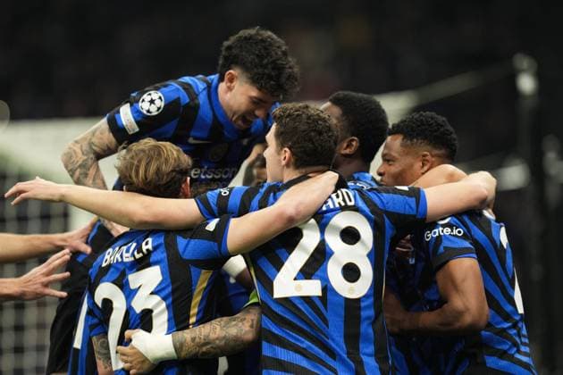 Inter Milan& x2019;s Lautaro Martinez celebrates after scoring the 1-0 goal for his team during the Uefa Champions League 2024 2025 soccer match between Inter and Monaco at San Siro Stadium - Soccer - Milan, Italy - Wednesday January 29, 2025  Copyright: xMassimoxPaolone LaPressex