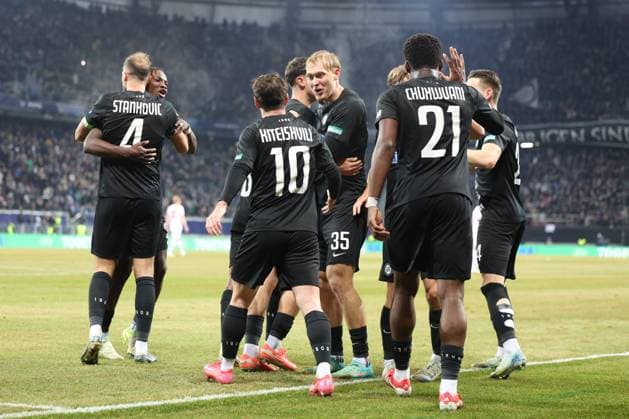SOCCER - UEFA CL, Sturm vs RB Leipzig KLAGENFURT,AUSTRIA,29.JAN.25 - SOCCER - UEFA Champions League, SK Sturm Graz vs RasenBallsport Leipzig. Image shows the rejoicing of Sturm.  GEPAxpictures xChrisxBauer