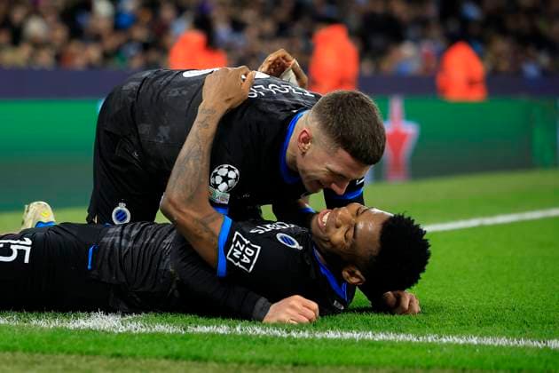 Manchester City v Club Brugge Champions League 29 01 2025. Rafael Onyedika (15) of Club Brugge celebrates scoring to make it 0-1 during the Champions League match between Manchester City and Club Brugge at the Etihad Stadium, Manchester, England on 29 January 2025. Manchester Etihad Stadium Manchester England Editorial use only , Copyright: xConorxMolloyx PSI-21352-0035