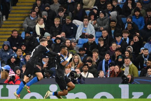 Manchester City v Club Brugge - UEFA Champions League MANCHESTER, ENGLAND - JANUARY 29 : Onyedika Raphael midfielder of Club Brugge celebrates scoring a goal during the UEFA Champions League 2024 25 League Phase MD8 match between Manchester City and Club Brugge on January 29, 2025 in Manchester, England, 29 01 2025 Manchester England  Copyright: xTomasxSiskx