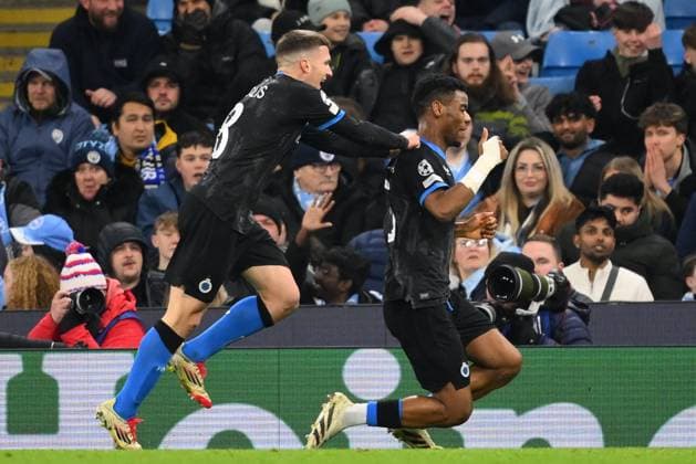 Manchester City v Club Brugge - UEFA Champions League MANCHESTER, ENGLAND - JANUARY 29 : Onyedika Raphael midfielder of Club Brugge celebrates scoring a goal during the UEFA Champions League 2024 25 League Phase MD8 match between Manchester City and Club Brugge on January 29, 2025 in Manchester, England, 29 01 2025 Manchester England  Copyright: xTomasxSiskx