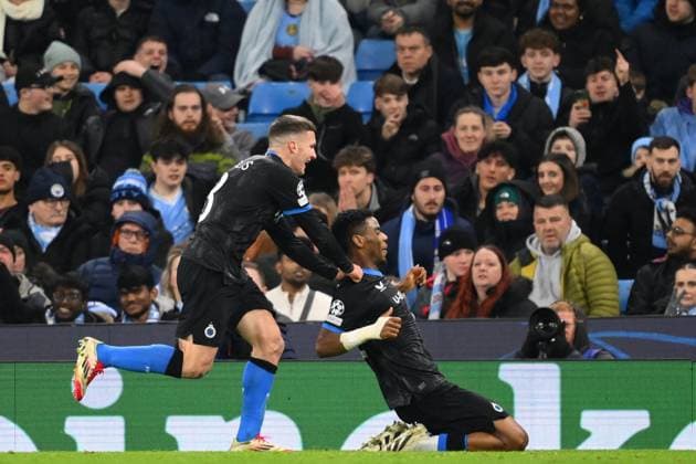 Manchester City v Club Brugge - UEFA Champions League MANCHESTER, ENGLAND - JANUARY 29 : Onyedika Raphael midfielder of Club Brugge celebrates scoring a goal during the UEFA Champions League 2024 25 League Phase MD8 match between Manchester City and Club Brugge on January 29, 2025 in Manchester, England, 29 01 2025 Manchester England  Copyright: xTomasxSiskx