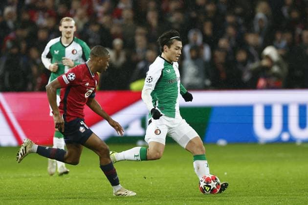 LILLE, 29-01-2025. Decathlon Arena Stade Pierre Mauroy. Football, UEFA Champions League season 2024 2025. Lille - Feyenoord. Feyenoord player Ayase Ueda during the match Borussia LOSC Lille - Feyenoord Lille - Feyenoord  x27613654x Copyright: