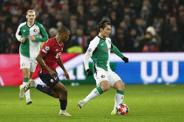 LILLE, 29-01-2025. Decathlon Arena Stade Pierre Mauroy. Football, UEFA Champions League season 2024 2025. Lille - Feyenoord. Feyenoord player Ayase Ueda during the match Borussia LOSC Lille - Feyenoord Lille - Feyenoord  x27613660x Copyright: