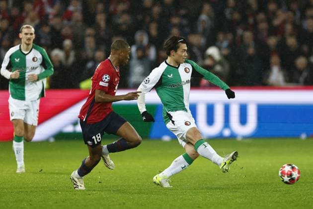 LILLE, 29-01-2025. Decathlon Arena Stade Pierre Mauroy. Football, UEFA Champions League season 2024 2025. Lille - Feyenoord. Feyenoord player Ayase Ueda during the match Borussia LOSC Lille - Feyenoord Lille - Feyenoord  x27613668x Copyright: