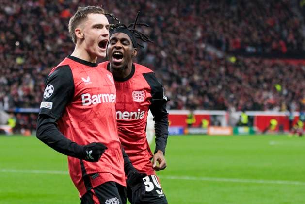 UEFA Champions League, Bayer Leverkusen Sparta Prague, 29 01 2025 Florian Wirtz Bayer 04 Leverkusen, 10 celebrates with Jeremie Frimpong Bayer 04 Leverkusen, 30 after his goal to lead 1 0 UEFA Champions League, Bayer Leverkusen Sparta Prague, Matchday 8, on 29 01 2025, BayArena, Leverkusen UEFA regulations prohibit any use of photographs as image sequences and or quasi video Copyright: xBEAUTIFULxSPORTS Meuselx