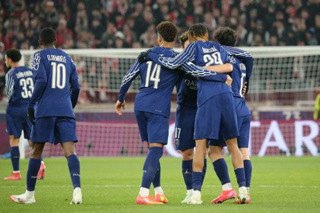 29 01 2025, xmohx, Football UEFA Champions League, VfB Stuttgart Paris St Germain v l Goal celebration after the goal to celebrate the goal celebrate 0 2 by Ousame Dembele PSG Paris St Germain DFL DFB REGULATIONS PROHIBIT ANY USE OF PHOTOGRAPHS as IMAGE SEQUENCES and or QUASI VIDEO Stuttgart