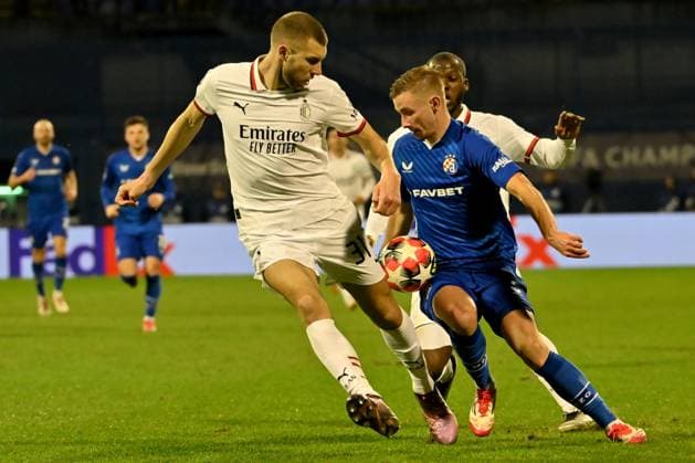 Zagreb, Croatia, January 29th 2024: Luka Stojkovic of Dinamo Zagreb (R) in action against Strahinja Pavlovic of Milan (L) during the UEFA Champions League, League phase, match between Dinamo Zagreb and Milan at Stadium Maksimir, Zagreb, Croatia. (Igor Kupljenik SPP) Copyright: xIgorxKupljenikx xSPPx spp-en-IgKuSp-IK3_2277