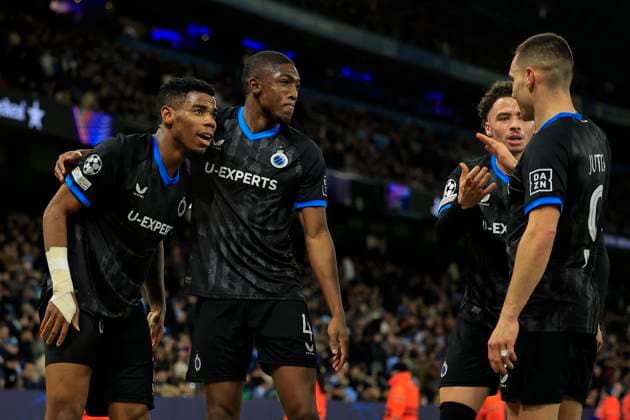Manchester City v Club Brugge Champions League 29 01 2025. Rafael Onyedika (15) of Club Brugge celebrates scoring to make it 0-1 during the Champions League match between Manchester City and Club Brugge at the Etihad Stadium, Manchester, England on 29 January 2025. Manchester Etihad Stadium Manchester England Editorial use only , Copyright: xConorxMolloyx PSI-21352-0039