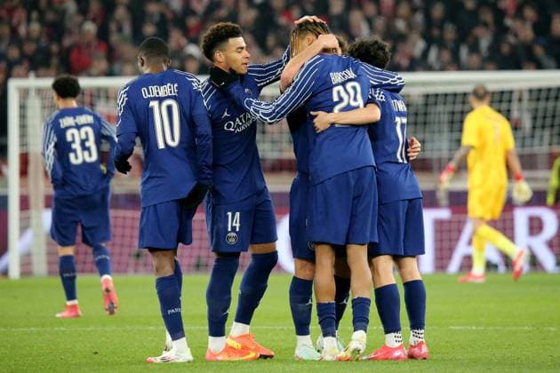 29 01 2025, xmohx, Football UEFA Champions League, VfB Stuttgart Paris St Germain v l Goal celebration after the goal to celebrate the goal celebrate 0 2 by Ousame Dembele PSG Paris St Germain DFL DFB REGULATIONS PROHIBIT ANY USE OF PHOTOGRAPHS as IMAGE SEQUENCES and or QUASI VIDEO Stuttgart